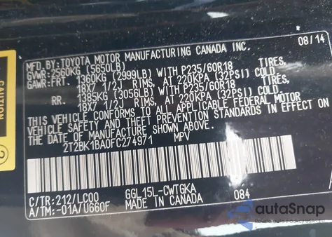 2015 Lexus Rx 350 from USA, damaged, VIN 2T2BK1BA0FC274971